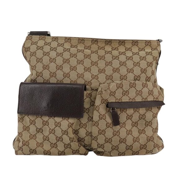 GUCCI GG Canvas Web Sherry Line Shoulder Bag Beige Red Green 169937 Auth ki5345 - Picture 2 of 16